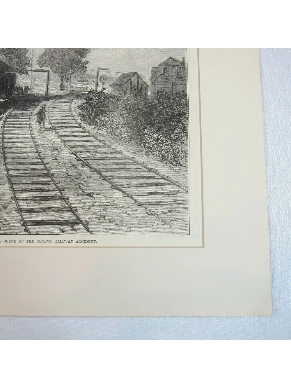 Antique 1871 Wood Engraved Print Revere Massachusetts Railroad Train Wreck Scene